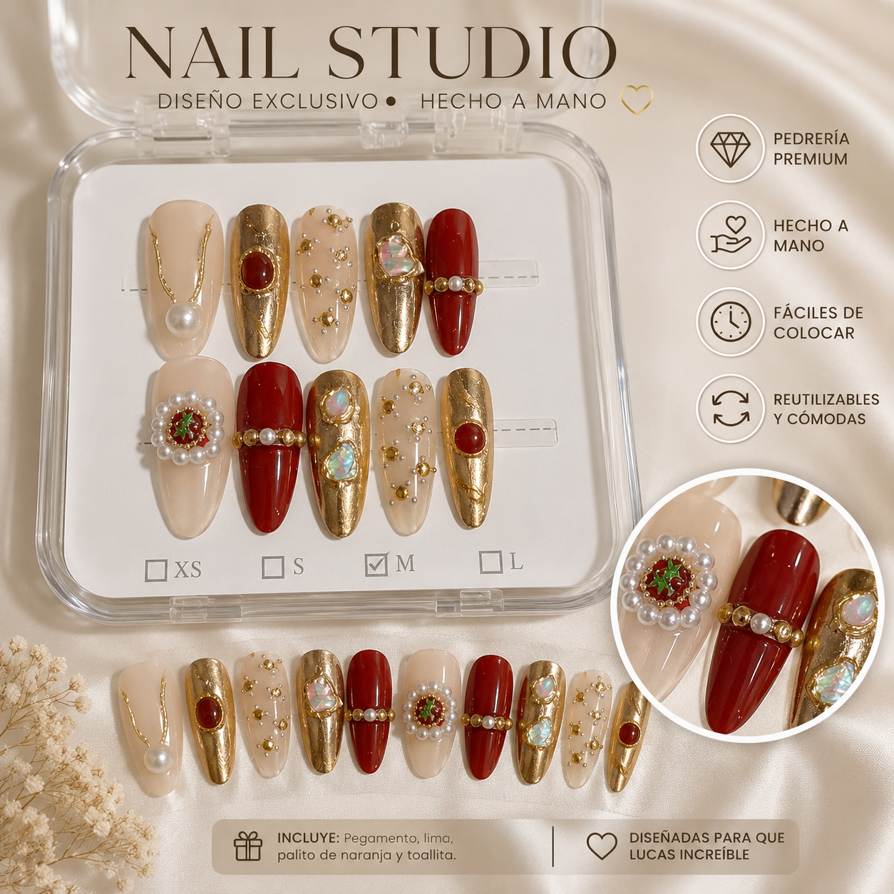 Uñas press on colore hermosos- Reutilizables