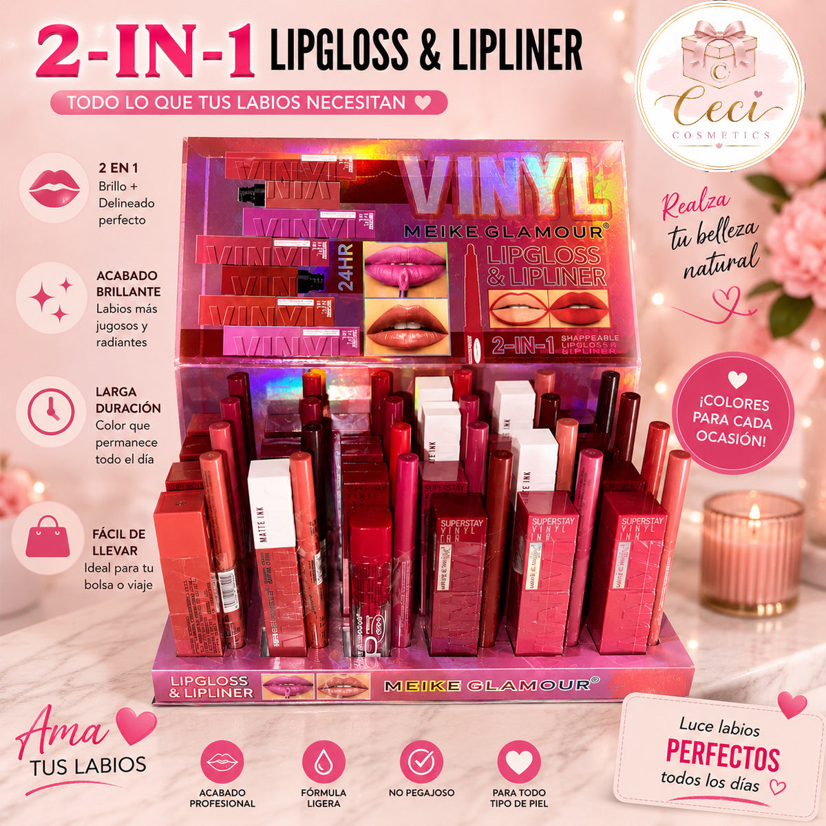 MEIKE GLAMOUR Superstay Vinyl Ink Pink Waterproof Shiny Liquid Lipstick