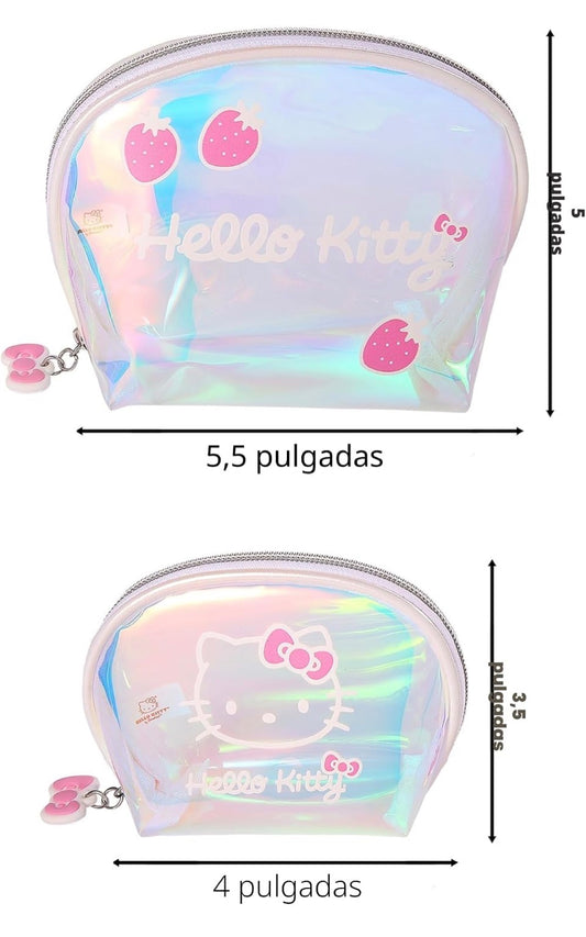 Hello Kitty - Juego de bolsas de maquillaje, cosméticos transparentes, grande y pequeño